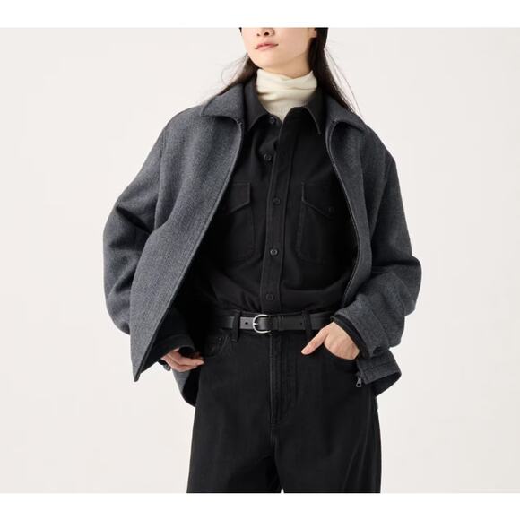Uniqlo Unisex Single Collar Short Jacket in Herringbone Gray - Picture 1 of 15